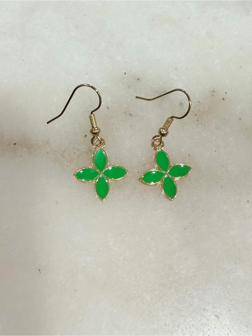 Dainty Gold-Tone Green Flower Drop Earrings Daily Fashion Jewelry